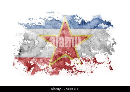 Yugoslavia, Yugoslavian flag background painted on white paper with watercolor Stock Photo