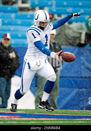 Indianapolis Colts punter Pat McAfee catches the football during warm ups  before the start of an NFL football game against the Seattle Seahawks in  Indianapolis, Sunday, Oct. 4, 2009. (AP Photo/Darron Cummings