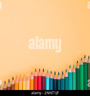 high angle view colorful pencils colored background. High resolution photo Stock Photo