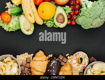 healthy food vs unhealthy food Stock Photo