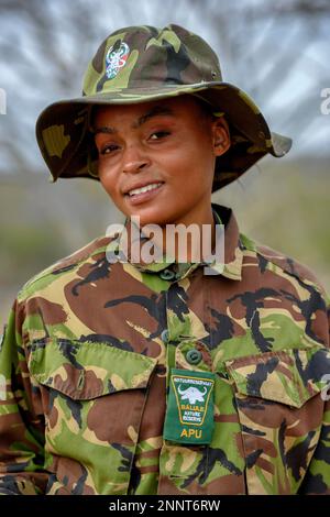 Ranger of the anti-poacher unit Black Mambas, Balule Game Reserve, Limpopo Province, South Africa Stock Photo