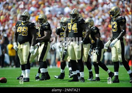 16 January 2010: New Orleans Saints defensive tackle Sedrick Ellis (98)  celebrates on the field during a 45-14 win by the New Orleans Saints over  the Arizona Cardinals in a 2010 NFC