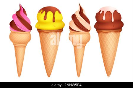 Ice cream vector set. Ice cream element in chocolate, vanilla and mango flavor for summer holidays food. Vector illustration food collection. Stock Vector