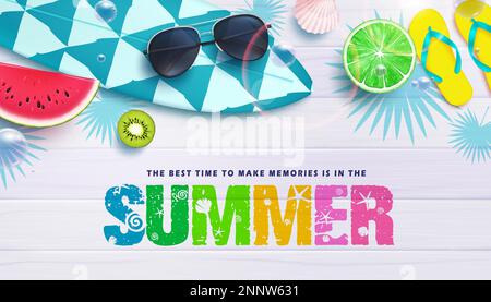 Summer vector background. Best time to make summer memories text in space with beach elements design. Vector illustration summer design. Stock Vector