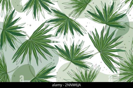 Palm leaves wallpaper background. Palm leaves green element in wallpaper abstract design. Vector illustration palm leaf background. Stock Vector