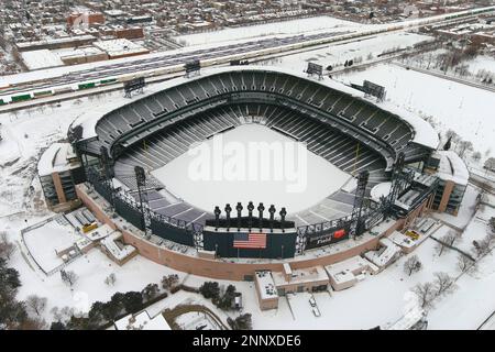 A general overall aerial view of Guaranteed Rate Field, Monday, Aug. 7, 2023,  in Chicago. Photo via Credit: Newscom/Alamy Live News Stock Photo - Alamy