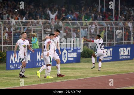 Kolkata, India. 26th Feb, 2023. Slavko Damjanovic and Dimitri Petratos score one goal each in 2nd half of the ISL match between ATKMB and EBFC at VYBK stadium, Salt Lake, and wins the 2nd leg of the ISL Kolkata derby in style by a 2-0 margin. (Photo by Amlan Biswas/Pacific Press) Credit: Pacific Press Media Production Corp./Alamy Live News Stock Photo