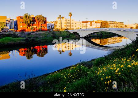 Ballona Lagoon Bridge, Venice, Marina del Rey, California, USA Stock Photo