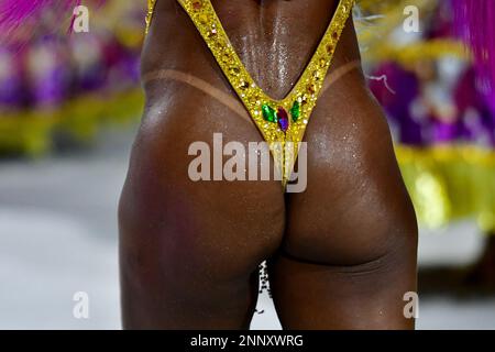 Rio De Janeiro, Brazil. 26th Feb, 2023. RJ - Rio de Janeiro - 02/25/2023 - CARNIVAL RIO 2023, CHAMPIONS PARADE - Members of the Mangueira Samba School during a presentation in the parade of the champions of the special group of Rio de Janeiro at the Marques de Sapucai Sambadrome this Saturday (25). Photo: Thiago Ribeiro/AGIF/Sipa USA Credit: Sipa USA/Alamy Live News Stock Photo