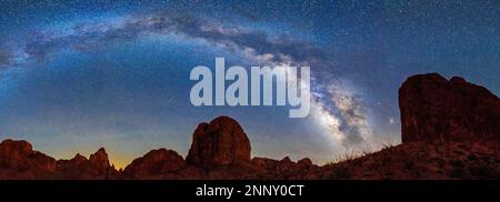 Kofa Queen Canyon under Milky Way at night, Kofa National Wildlife Refuge, Arizona, USA Stock Photo