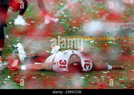 TAMPA, FL - FEBRUARY 07: Tampa Bay Buccaneers Hall of Fame fan Big Nasty  aka Keith Kunzig is all smiles during the Super Bowl LV game between the  Kansas City Chiefs and