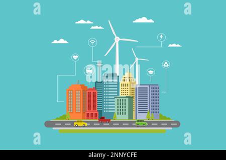 modern smart city flat design with info graphic and eco energy elements in the future Stock Vector