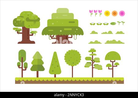 Tree and Flower Vector Template Set Stock Vector