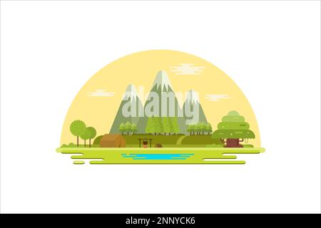 Vector illustration of camping around hills and lakes with a flat style design concept Stock Vector