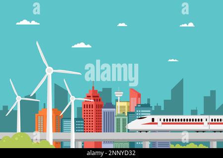 illustration of an urban smart city with advanced technology and high mobility vector design Stock Vector