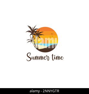 island logo in the summer time flat concept design Stock Vector