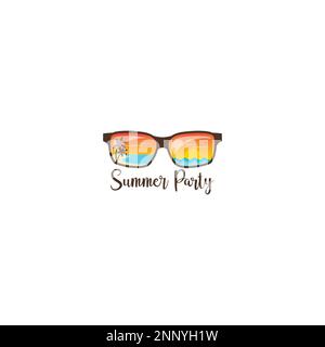 Summer sunglasses logo flat design concept with a beach theme Stock Vector