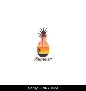pineapple fruit logo summer theme flat design concept Stock Vector