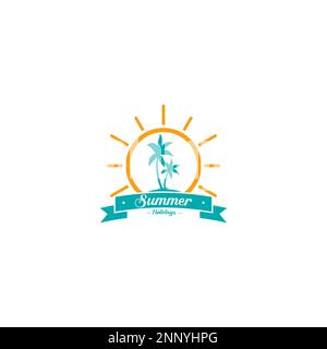 logo summer with palm tree symbol flat design concept Stock Vector