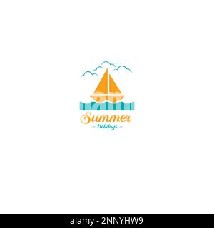 summer logo with a sailboat symbol of a flat design concept Stock Vector