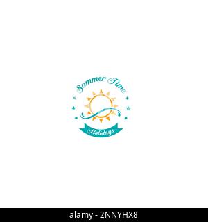 summer logo with abstract sun symbol flat design concept Stock Vector