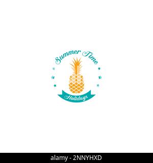 summer logo with a pineapple fruit symbol flat design concept Stock Vector