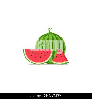 flat design fresh watermelon with isolated pieces of white background Stock Vector