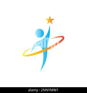 abstract logos of people reaching for stars, reach dreams Stock Vector