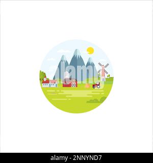 agricultural round emblem logo illustration Stock Vector