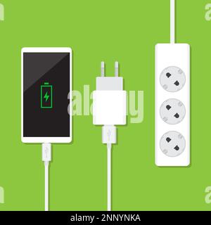 charging smartphones, adapters, plugs. flat design vector Stock Vector