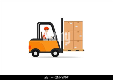 Forklift truck with man driving. Industrial forklift vector design ...