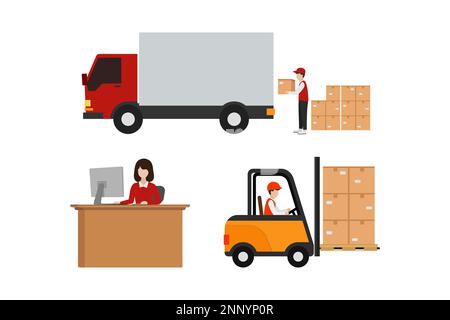 vector design service delivery process before delivery to destination address set isolated white background Stock Vector