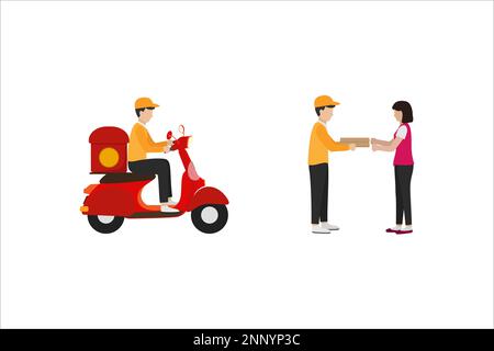 flat design of fast food delivery service with fast scooter to customer isolated on white background Stock Vector