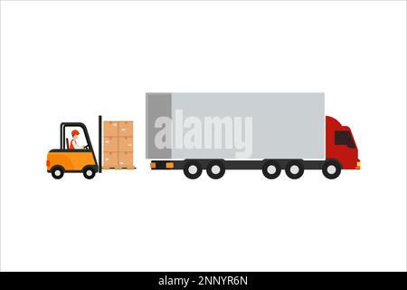 vector design moving goods into truck with forklift to be shipped isolated on white background Stock Vector