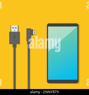 Smart phone and USB cable for charging Stock Vector