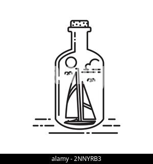 monoline design of sailing ship in bottle vector illustration Stock Vector