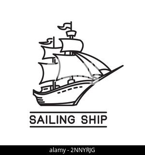 Pirate Ship Design Monoline Sailing Ship Vector Illustration Stock