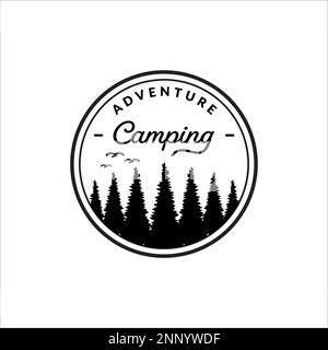 vintage logo camping badge, camping in the wilderness Stock Vector