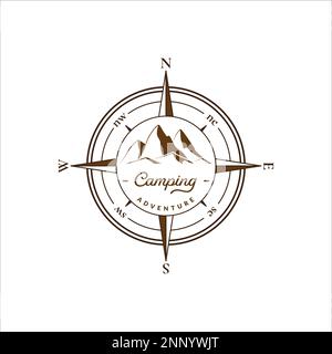 Camping compass and mountain vector illustration isolated on white background Stock Vector