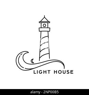 lighthouse line art style logo design. simple vector design outline lighthouse isolated on white background Stock Vector