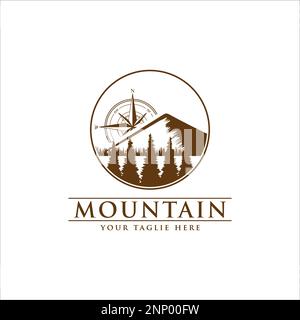 circular mountain vintage logo with compass Stock Vector