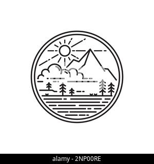 monoline mountain logo badge design Stock Vector
