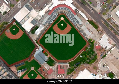 An aerial view of Scottsdale Stadium, Tuesday, Jan. 26, 2021, in