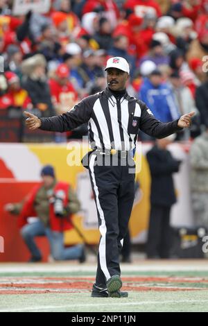 09 January 2011: NFL referee Mike Carey comes back on the field after going  under the sideline replay booth. In the Sunday AFC wildcard game the  Baltimore Ravens defeated the Kansas City