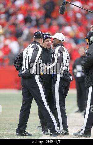 09 January 2011: NFL referee Mike Carey comes back on the field after going  under the sideline replay booth. In the Sunday AFC wildcard game the  Baltimore Ravens defeated the Kansas City