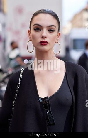 Deva Cassel outside Dolce & Gabbana fashion show during the Milan