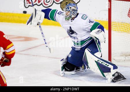 Vancouver Canucks goalie Thatcher Demko wears a special edition jersey for  Diwali during the skate before an NHL hockey game against the Nashville  Predators in Vancouver, British Columbia, Friday, Nov. 5, 2021.
