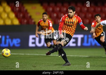 Nicolas Viola of Benevento scores the first goal of the game