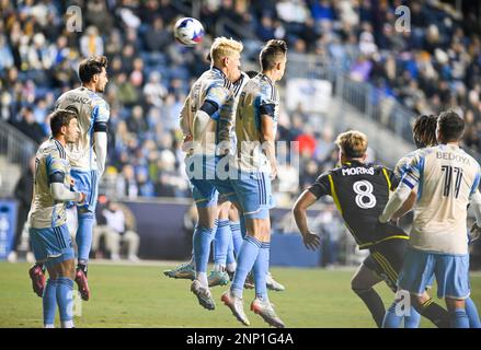 Chester, Pennsylvania, USA. 25th Feb, 2023. February 25, 2023, Chester PA- Philadelphia Union players, in action with Columbus Crew players at Subaru Park (Credit Image: © Ricky Fitchett/ZUMA Press Wire) EDITORIAL USAGE ONLY! Not for Commercial USAGE! Stock Photo