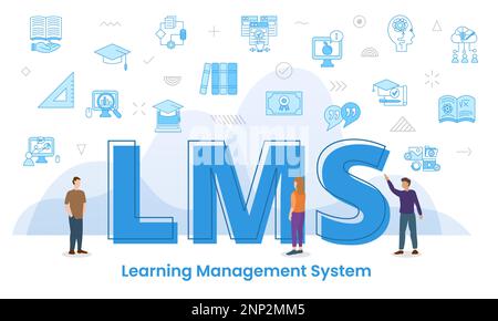 lms learning management system concept with big words and people surrounded by related icon with blue color style vector illustration Stock Photo